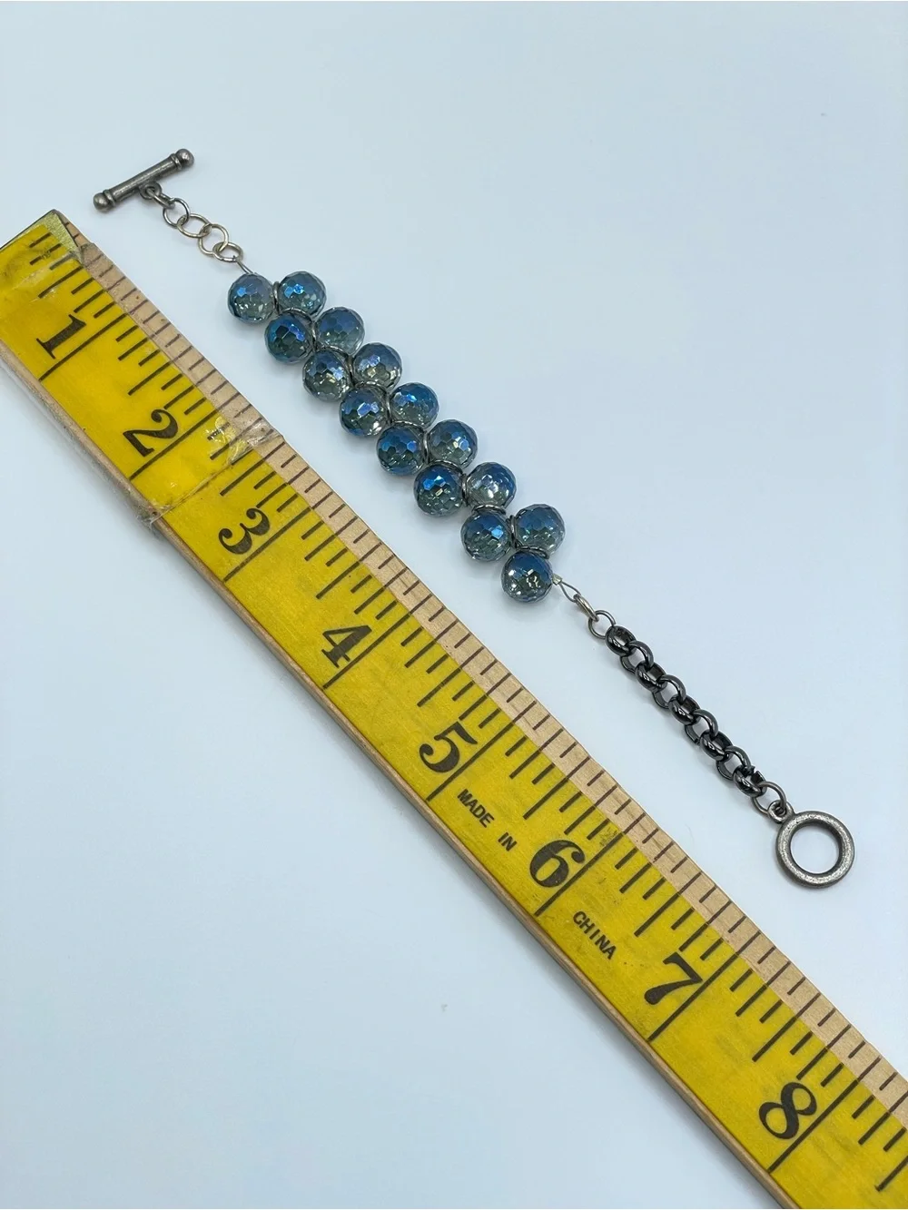 Silver Gunmetal Tone Blue AB Crystal Glass Tennis Bracelet Glam Sparkle